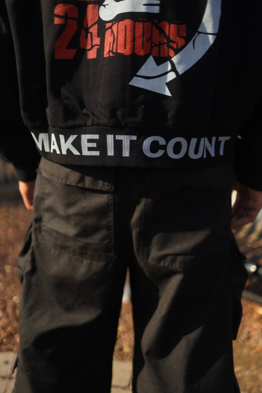 Closeup Back of 24hrs hoodie